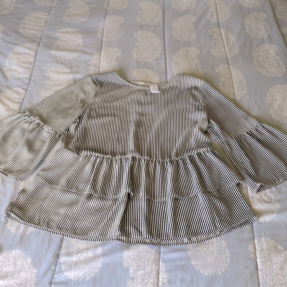 Navy blue Striped bell 3/4 length sleeves